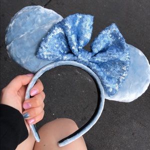 Baby blue velvet and sequin minnie mouse ears